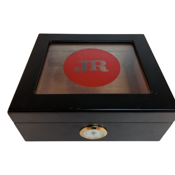 Black Wooden Cigar Humidor With Glass Top & Analog Hygrometer 10x9x4.5 Inches - Picture 1 of 11